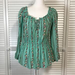 No Boundaries Bridgerton Style Floral Striped Smocked Blouse Juniors XL